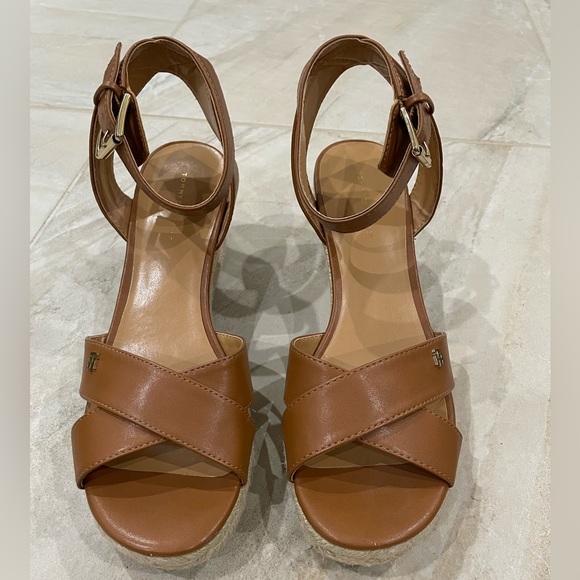 Tommy Hilfiger Brown Pumps Wedge Sandals / Heels with Ankle Strap | Size 9.5 - Picture 1 of 8